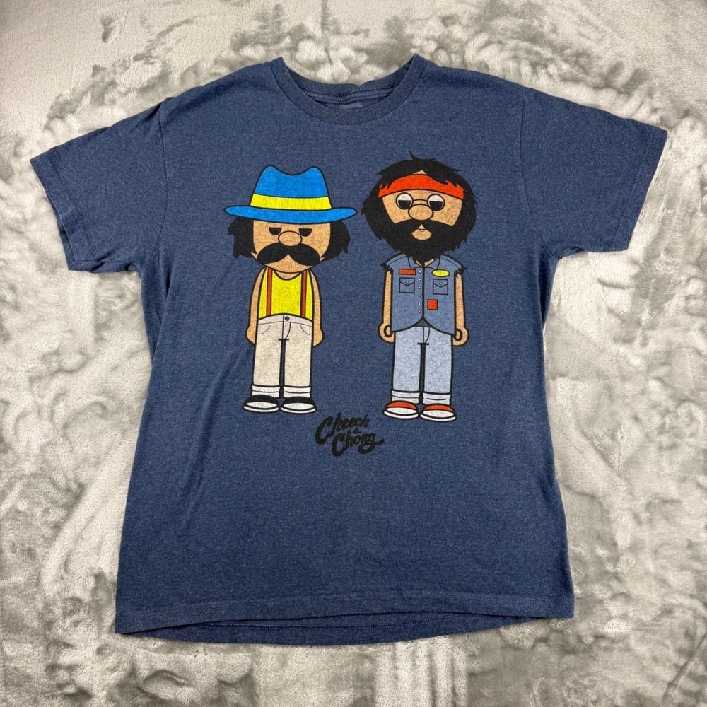Cheech & Chong Graphic T-Shirt Mens Medium Heather Navy Blue Cartoon Comedy Tee